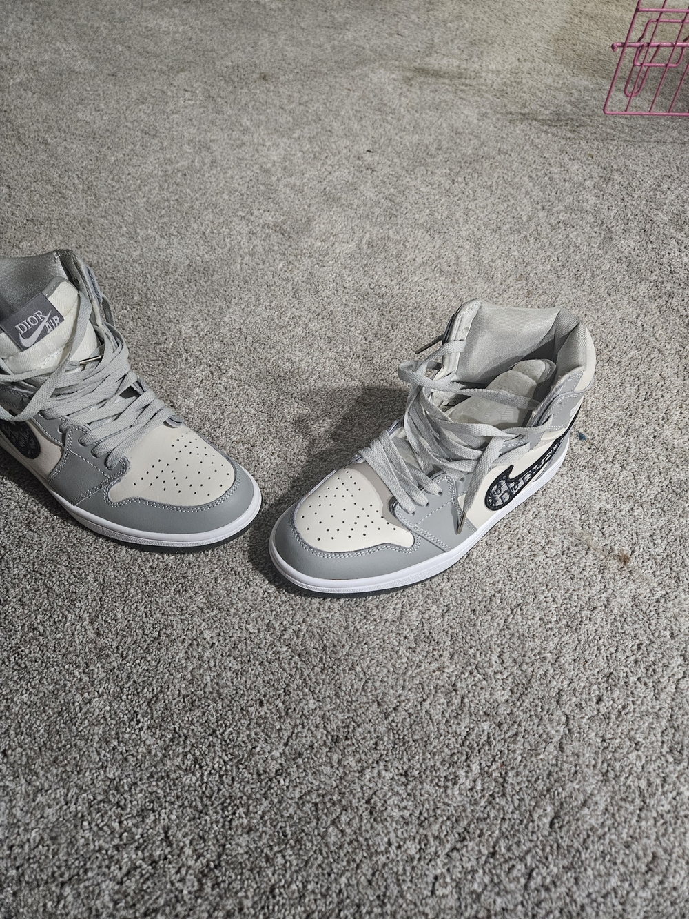 Gray and White High-Top Fashion Air Jordan 1 Sneakers - Dior Air
